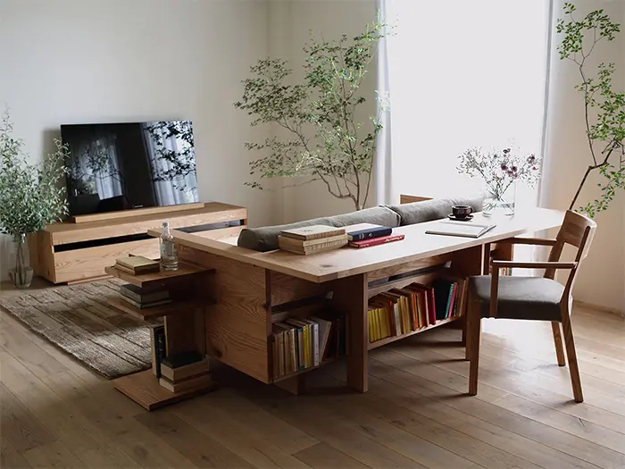 caramella counter sofa with bookshelves