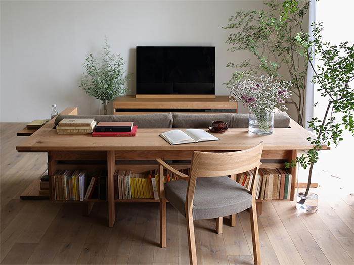 couch table with shelving