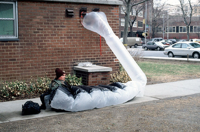 custom built inflatable shelters for homeless people by michael rakowitz