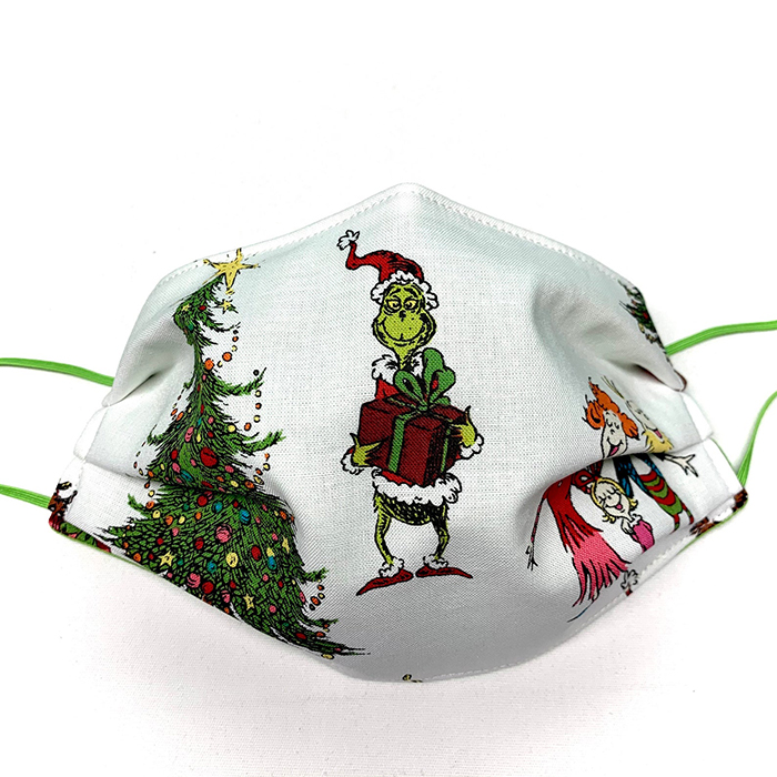 dr seuss christmas themed face covering white