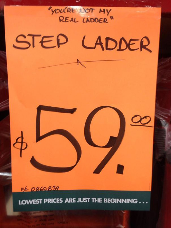 hardware store makes a joke about step ladders