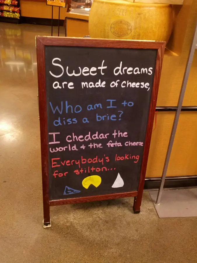 funny shops cheese pun eurythmics sign