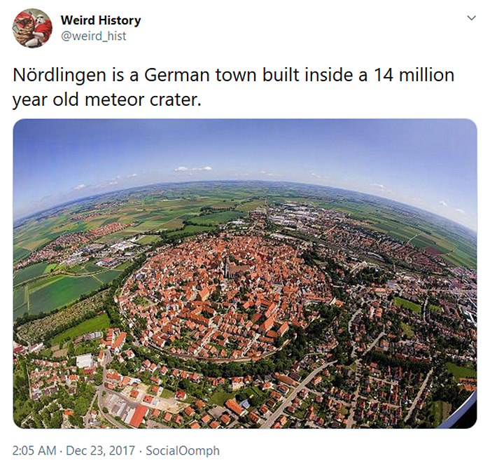 german town built inside a meteor crater