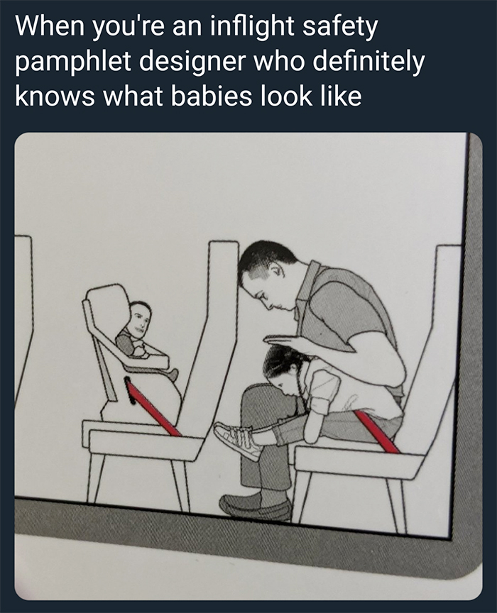 inflight safety pamphlet baby face