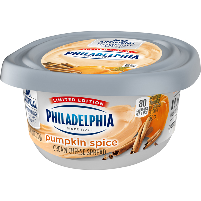 left facing Philadelphia Pumpkin Spice cream cheese
