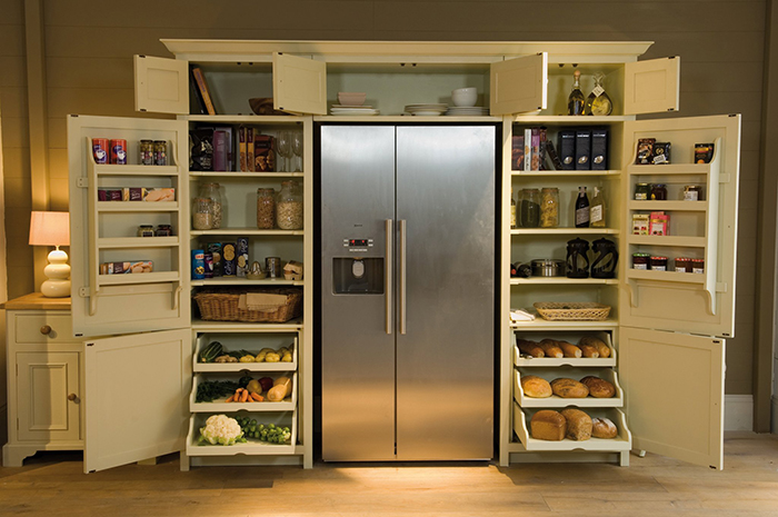 neptune wrap-around refrigerator pantry front open