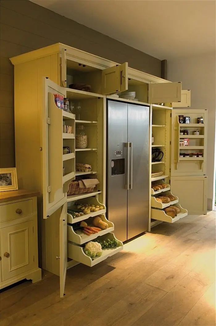 neptune wrap-around refrigerator pantry side open