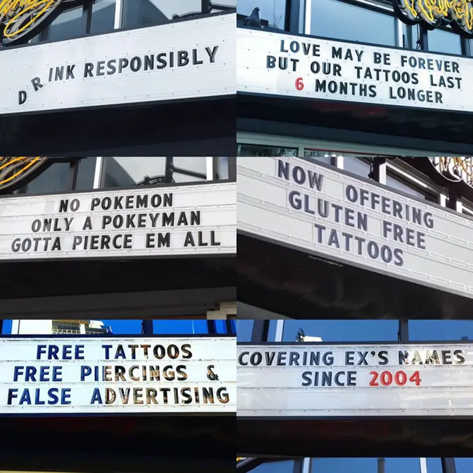 tattoo shop has funny signs