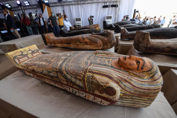 2,600 year old Egyptian coffin with colors and inscriptions intact