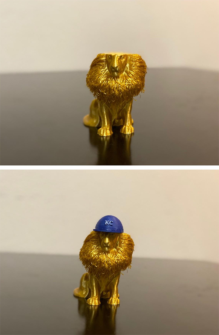 3d printed lion with kc royals cap