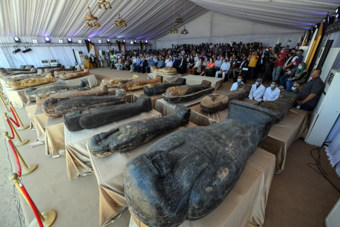 59 well-preserved Egyptian coffins recovered from a burial well in Saqqara