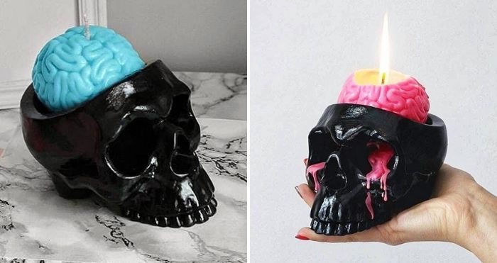 Human Brain Candle in a Skull