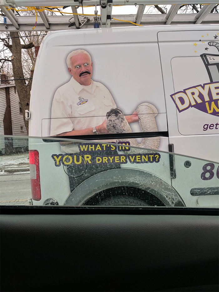 ad van man with googly eyes