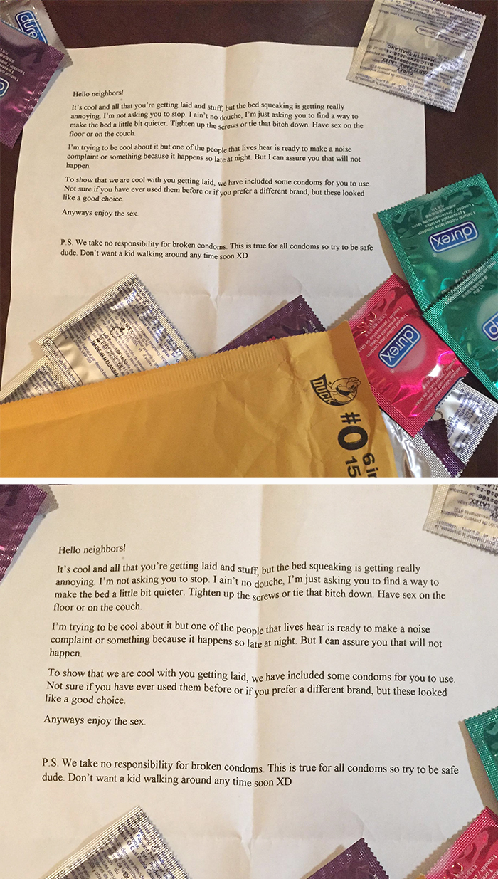 considerate neighbor letter with free condoms