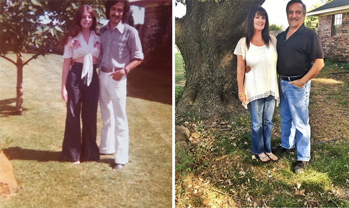 couple by their tree then and now