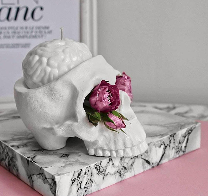 cranium-inspired candle holder