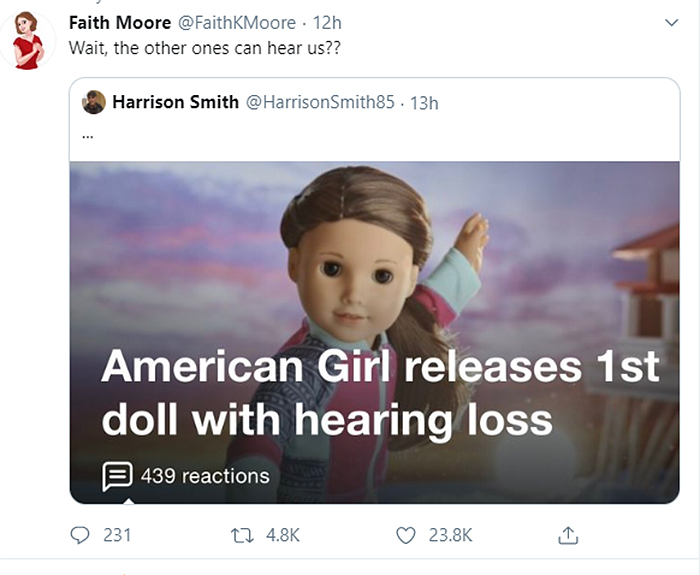 cursed comments doll with hearing loss