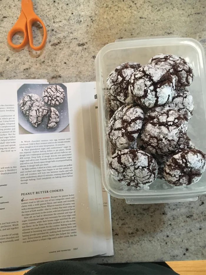 dad makes cookies just like in the recipe picture