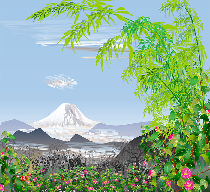 excel spreadsheet paintings bamboo with mount fuji