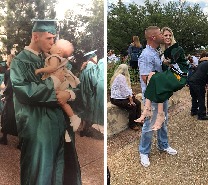 family photo recreations dad and daughter