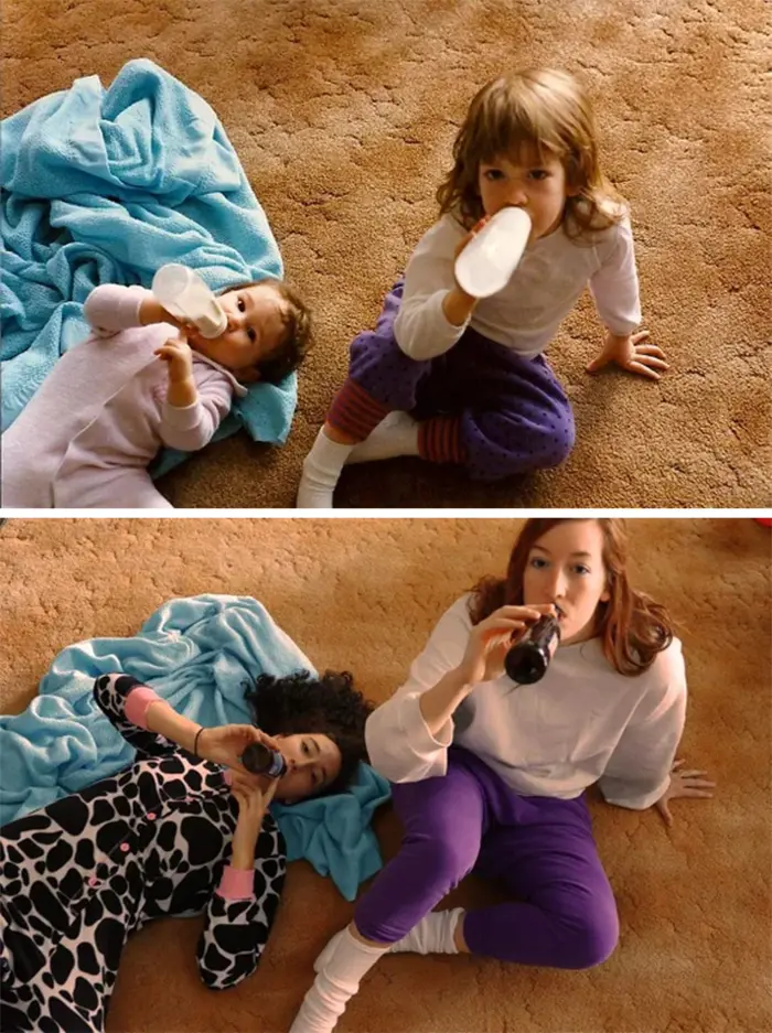 family photo recreations sisters from milk to booze