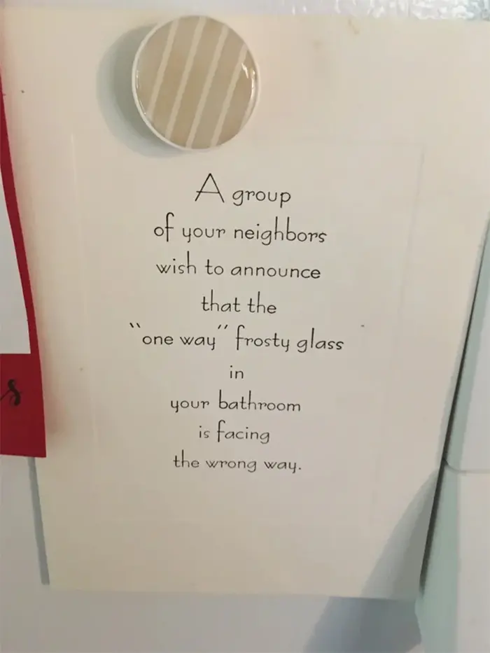 funny neighbours note bathroom frosty glass