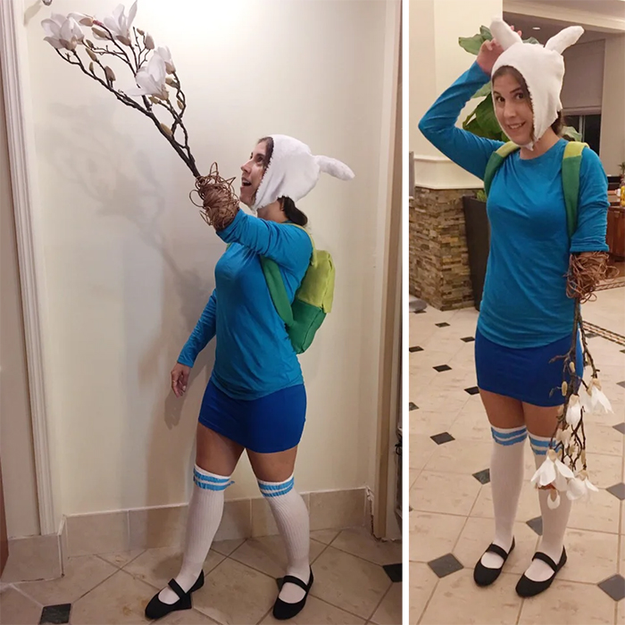 girl cosplays finn adventure time