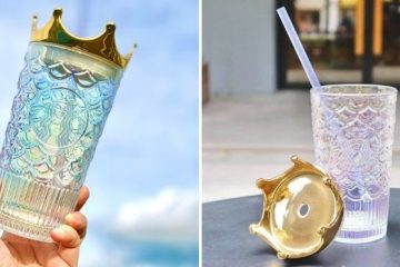 glass tumbler with gold crown