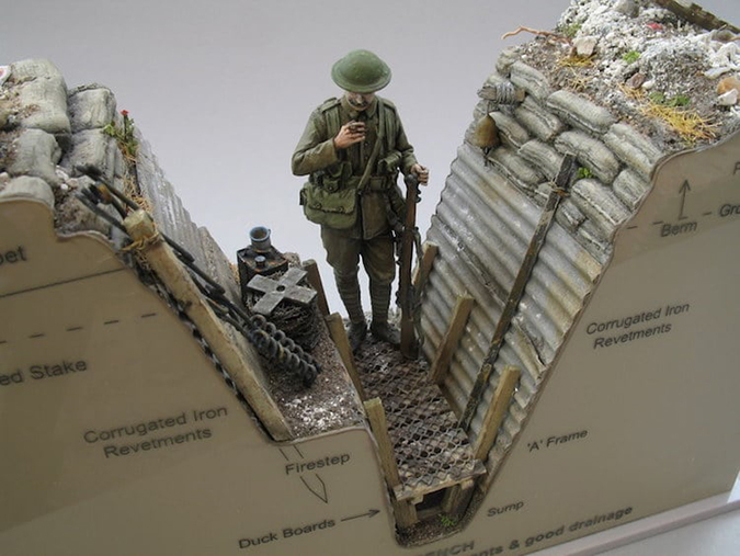 handmade realistic details on british ideal trench warfare model