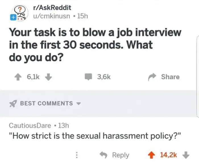 hilarious answer blow a job interview