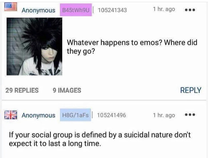 hilarious answer whatever happened to emos