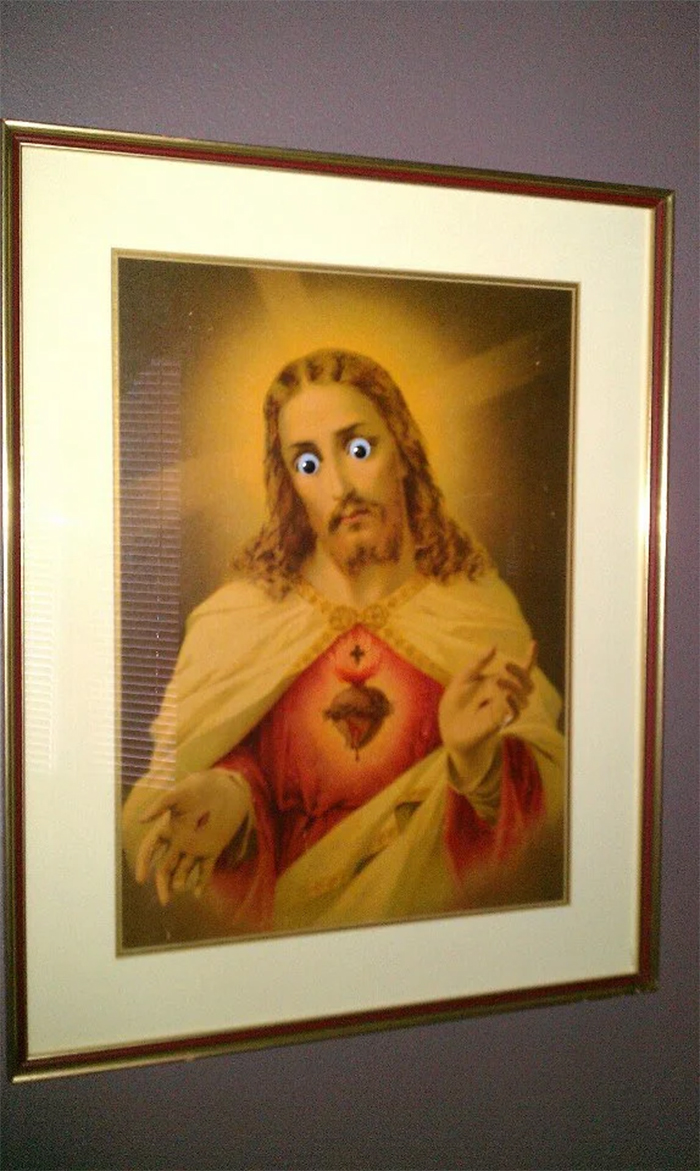 jesus portrait with googly eyes