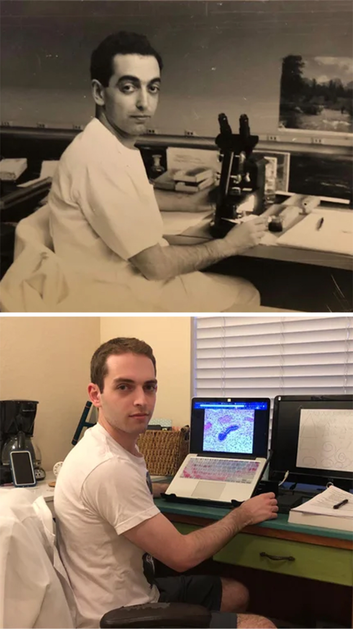 man in medical school recreates grandpa pic