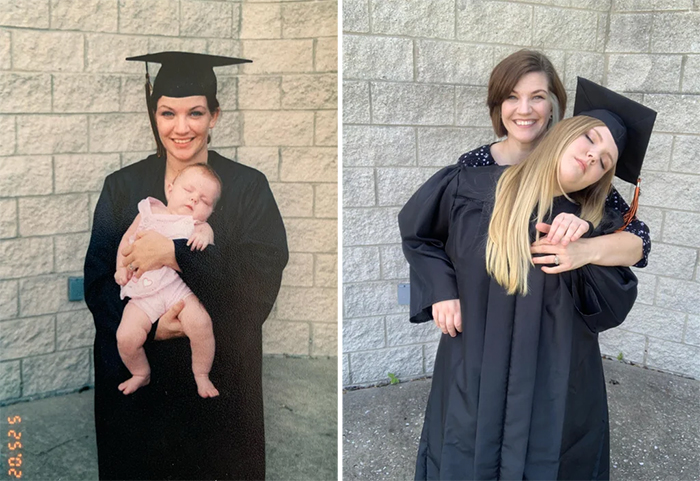 mom holding daughter graduation day