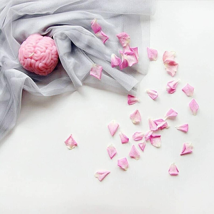 pink brain candle and flower petals