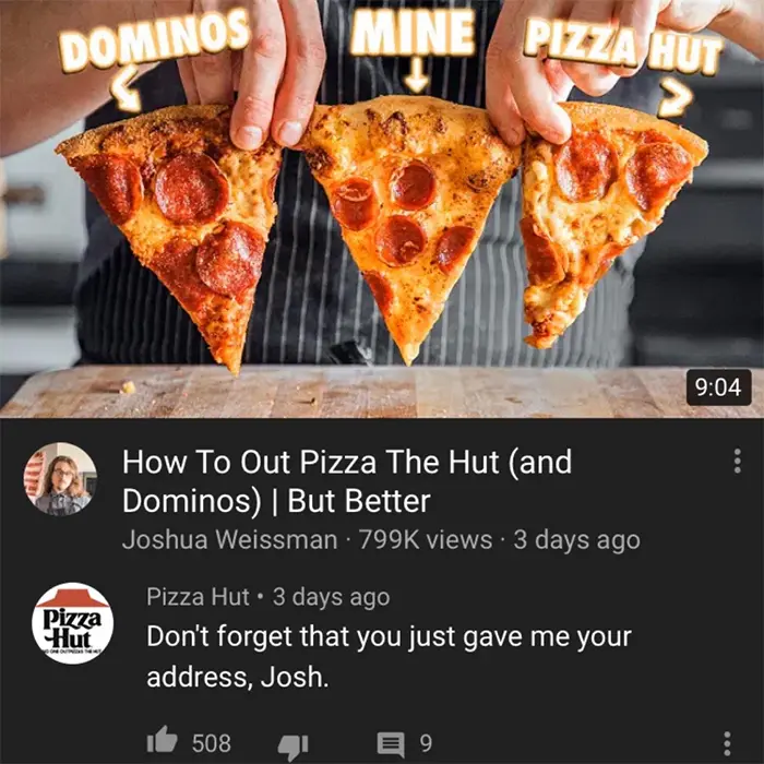 pizza hut responds to youtuber