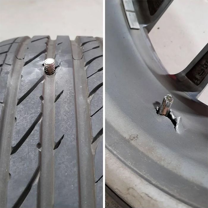 punctured tire screwed