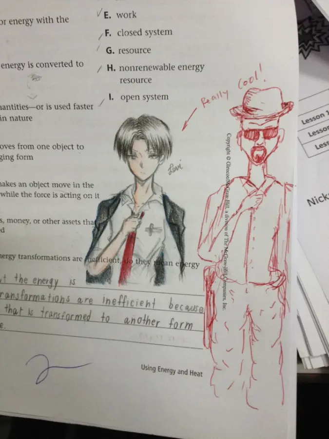 teacher doodles and compliments student's drawing