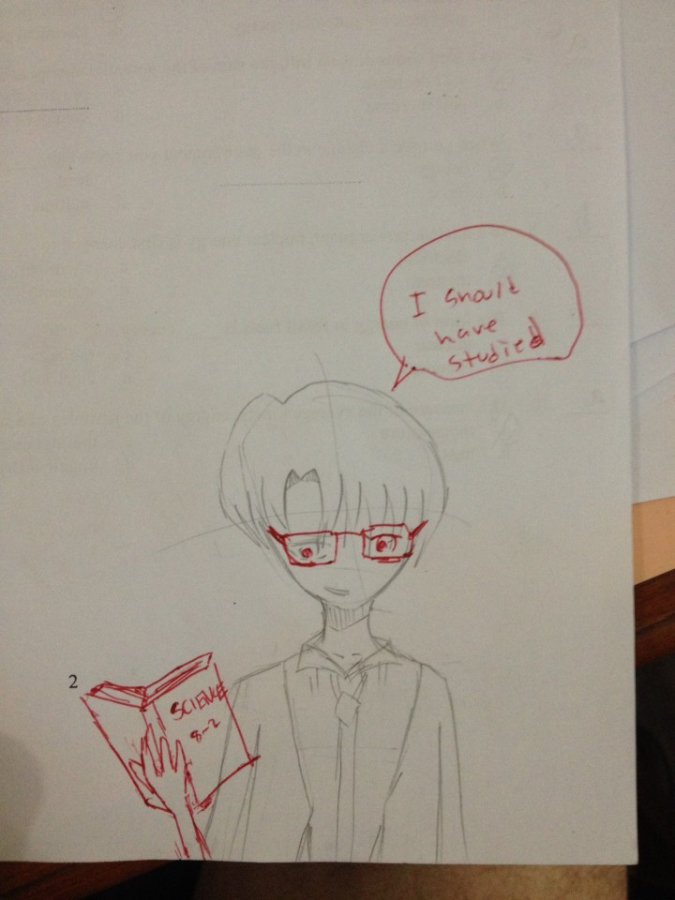 teacher doodles over student's drawing to make the anime-style drawing look smarter