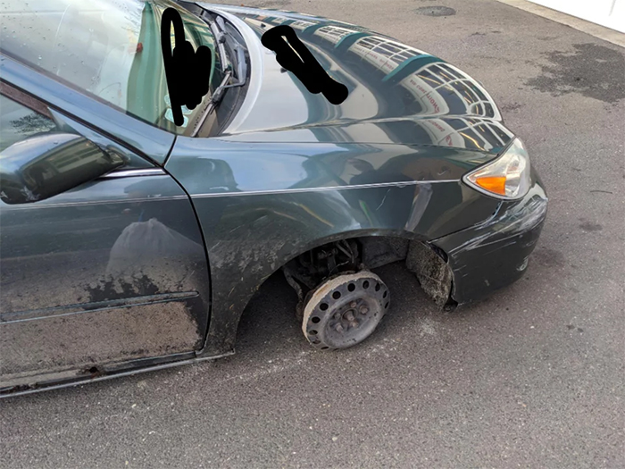 tireless car brought into the shop