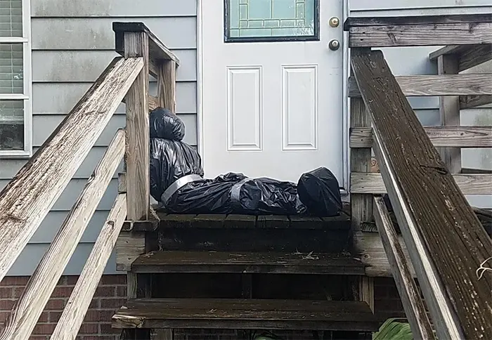 wrapped up decor neglected at the door
