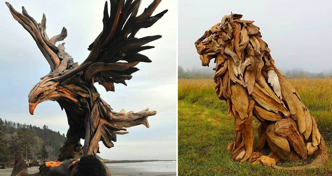 Driftwood animal sculptures