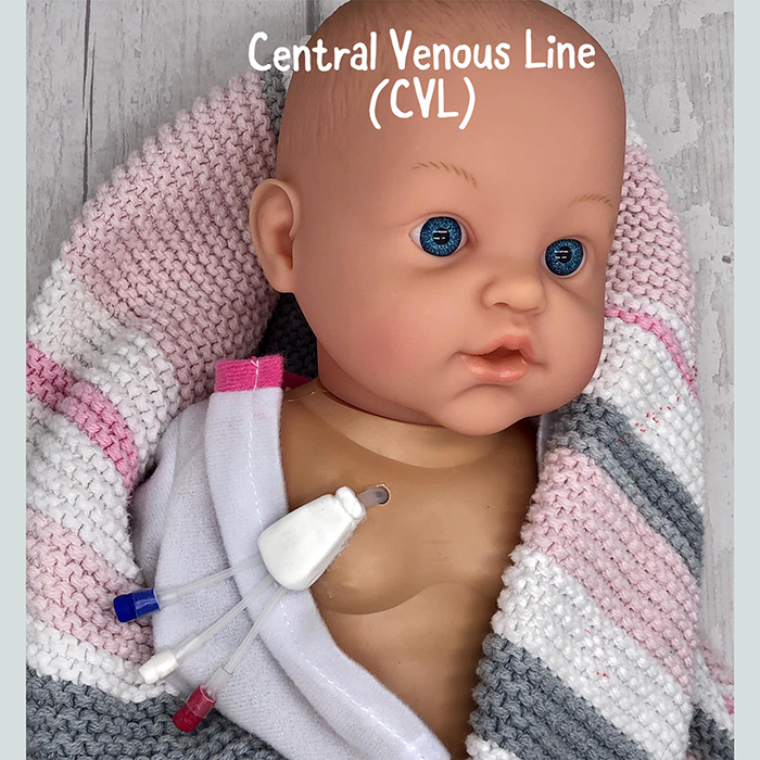 baby doll with central venous line