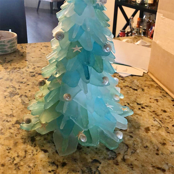 sea glass christmas trees with decorations