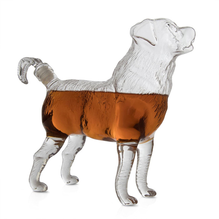 Boxer dog whiskey decanter by the wine savant with whiskey poured in