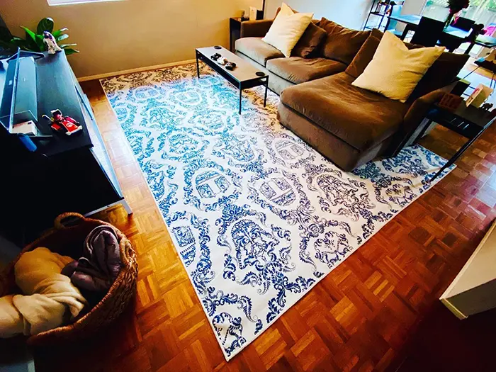 brian altano ruggable floor mat in living room