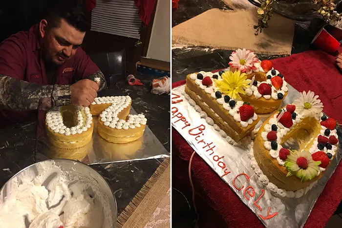 dad makes fancy cake for daughter