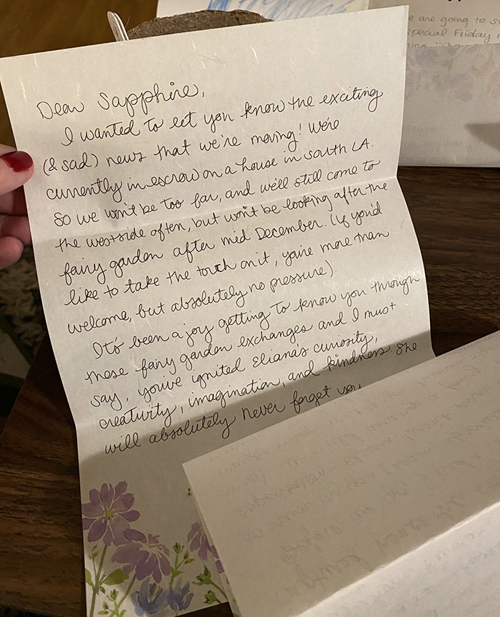 eliana letter to sapphire about moving to another house