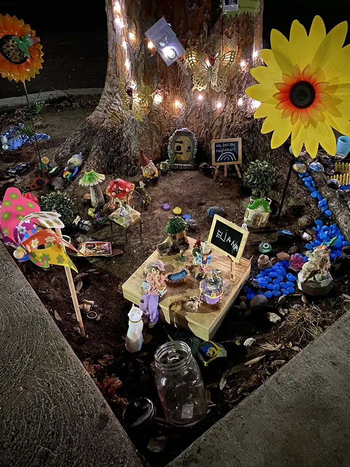 fairy garden setup by four-year-old girl