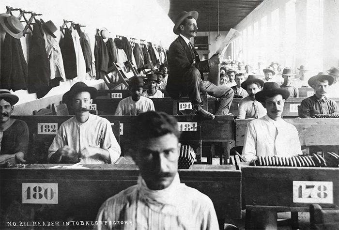 hired lector reads to illiterate cigar makers